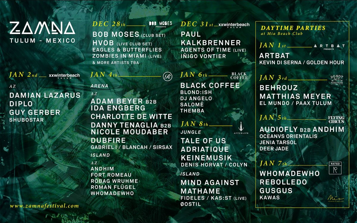 Zamna Tulum - Afterlife Tulum full lineup.